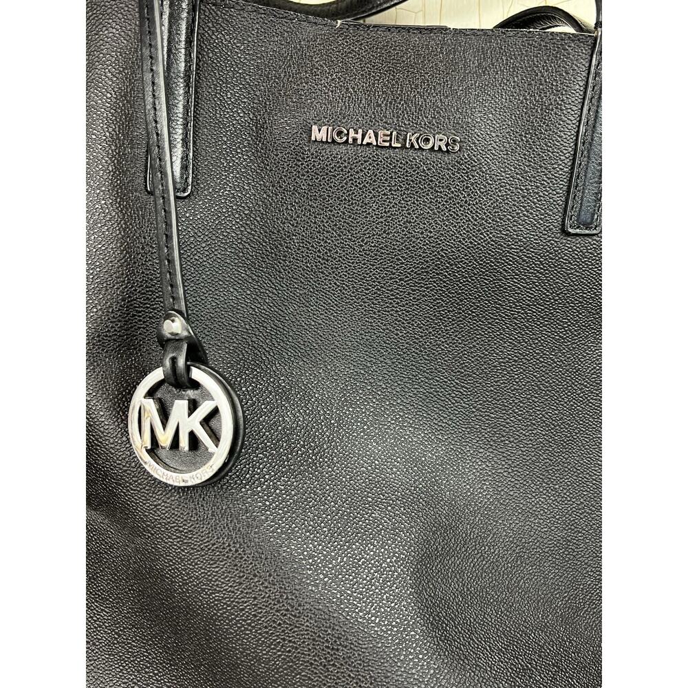 Michael Kors Hayley Black Coated Leather Large Tote Purse Double Handles W Strap - Picture 12 of 16